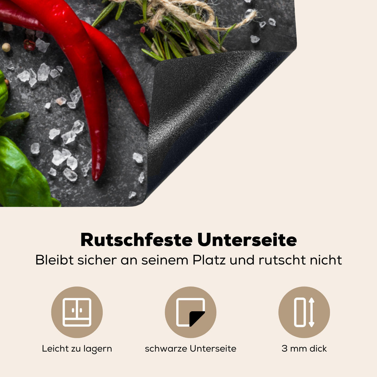 HERDABDECKPLATTE Pfeffer - Kräuter - Gewürze - Beton 83x51 cm - Rot, Kunststoff (83/0.2/51.5cm) - MuchoWow