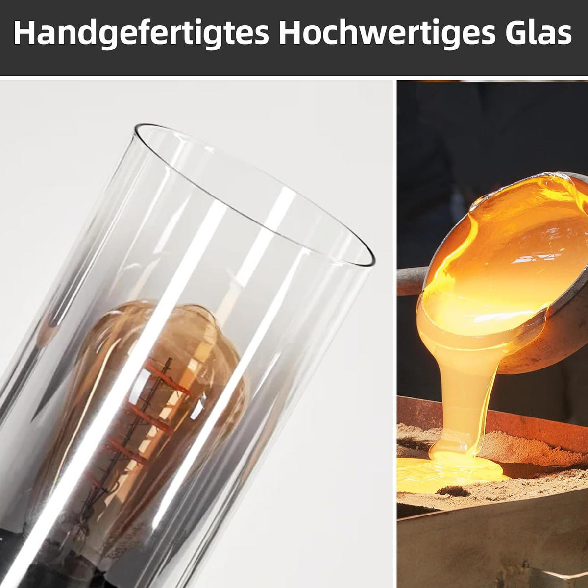HÄNGELEUCHTE Sylvg 55/25/180 cm - Schwarz, Glas/Metall (55/25/180cm) - ZMH