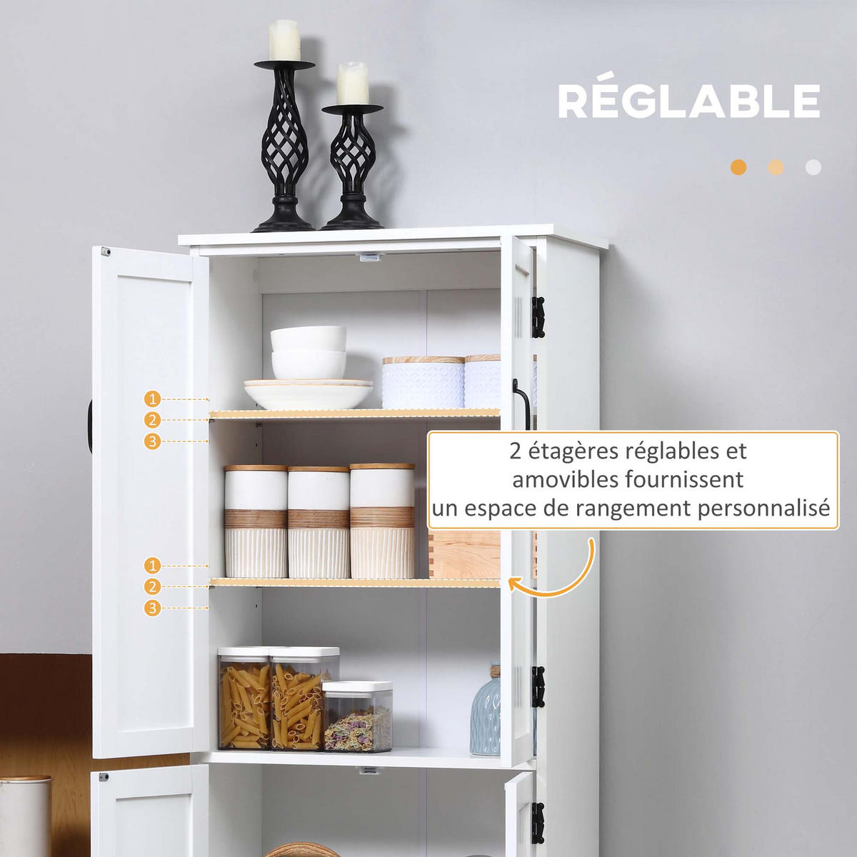 HIGHBOARD DE-10982 2 Türen & 3 verstellbare Böden Weiß - Weiß, Holzwerkstoff (30/123/60cm) - ComfortXL