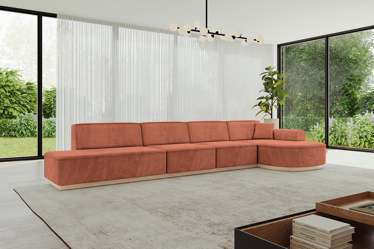 ECKSOFA Ottomane Rechts ARRIO-L3 - 413x171x83 cm Apricot - Koralle, Holzwerkstoff/Textil (413/171cm) - ALTDECOR