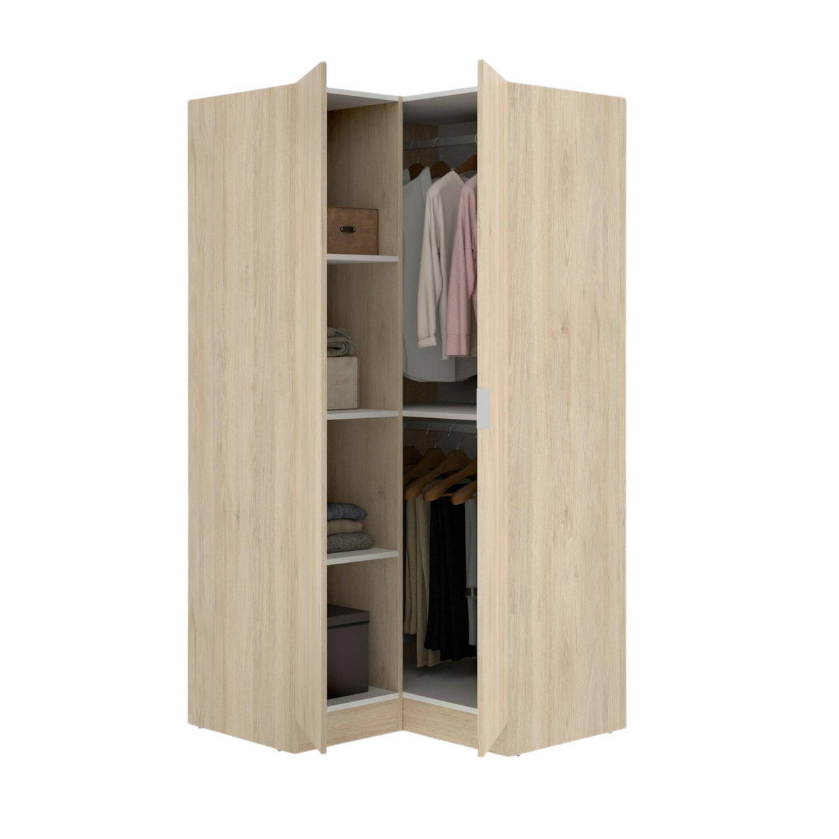 ECKKLEIDERSCHRANK Holz-Effekt Eiche 92.5x90.5h184 - Braun, Holzwerkstoff (90.5/184/92.5cm) - DMORA
