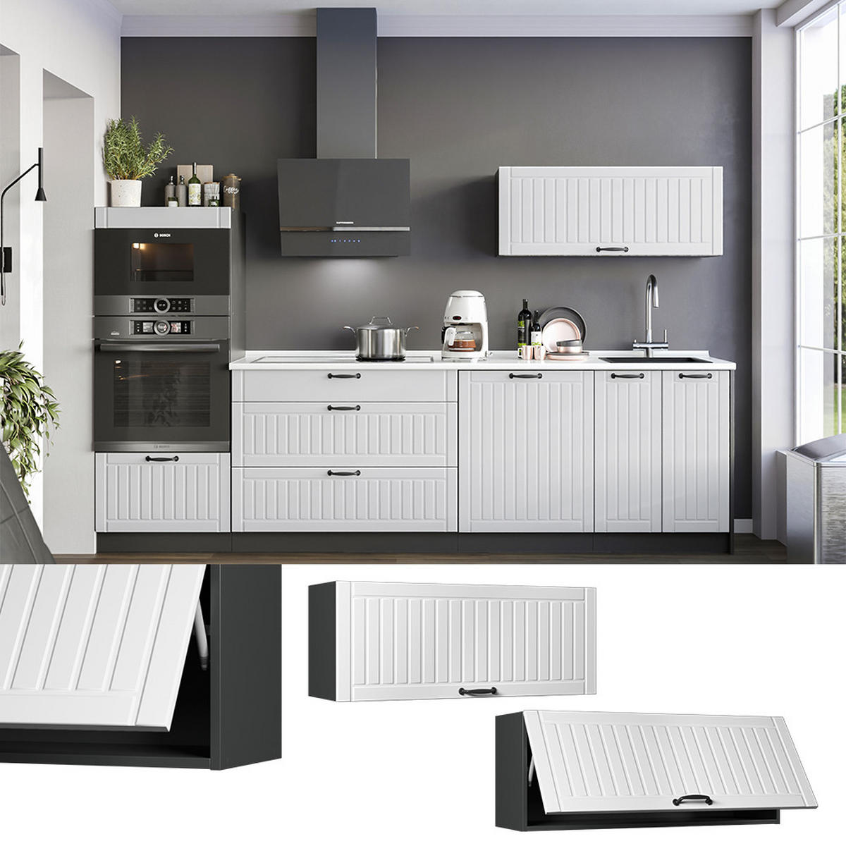 HÄNGESCHRANK Fame-Line, Weiß Landhaus/Anthrazit, 100 cm - Anthrazit/Weiß, Holzwerkstoff (100/40/34.1cm) - Vicco