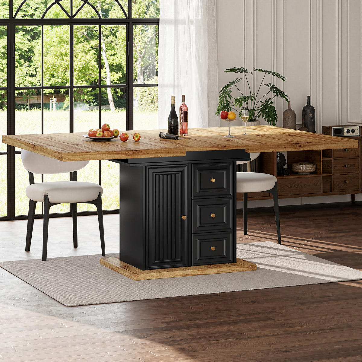 ESSTISCH 110-140x80x75 cm in Natur und Schwarz aus MDF in Holzoptik ausziehbar - Naturfarben, Holzwerkstoff (140/80/75cm) - Modfu