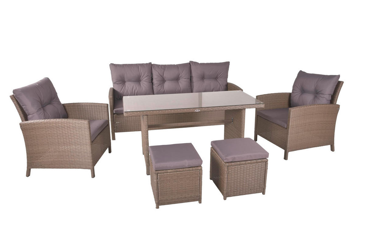 GARTEN-SITZGRUPPE Tove 6-teilig Braun Gartenmöbel-Set - Braun, Kunststoff - DELUKE