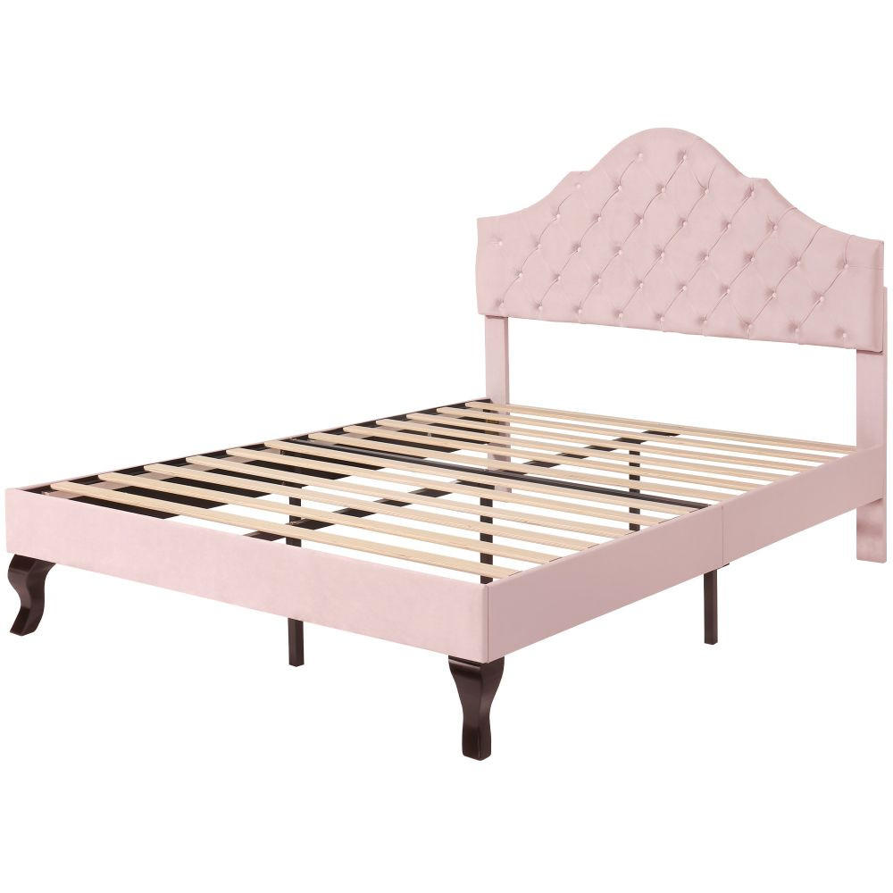 POLSTERBETT 140/200 cm in Rosa Samt,Höhenverstellbares - Pink, Holz/Textil (140/200cm) - KOMHTOM