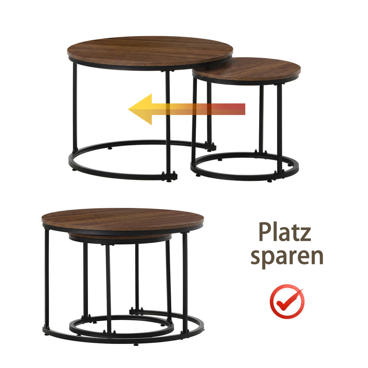 COUCHTISCH in Walnussfarben und Schwarz mit Tischplatte in Marmoroptik für Wohnzimmer, B71/T71/H50 cm - Walnussfarben/Schwarz, Holzwerkstoff/Metall (70.5/70.5/50cm) - STILVORA