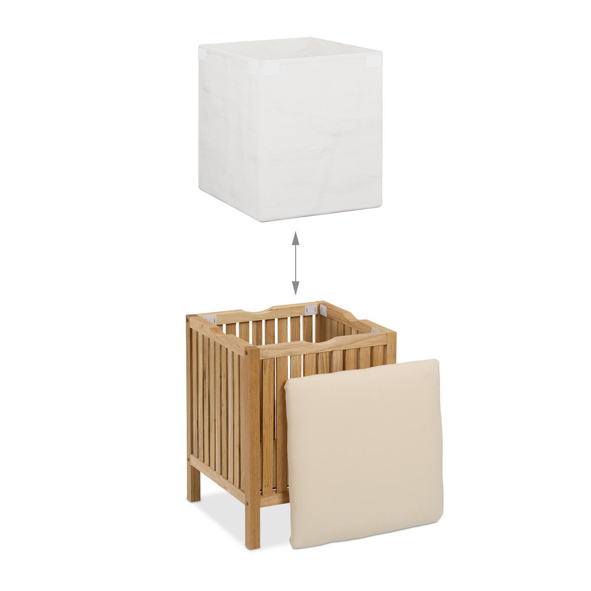 WÄSCHEKORB - Hellbraun, Holz/Textil (38/51/38cm) - Relaxdays