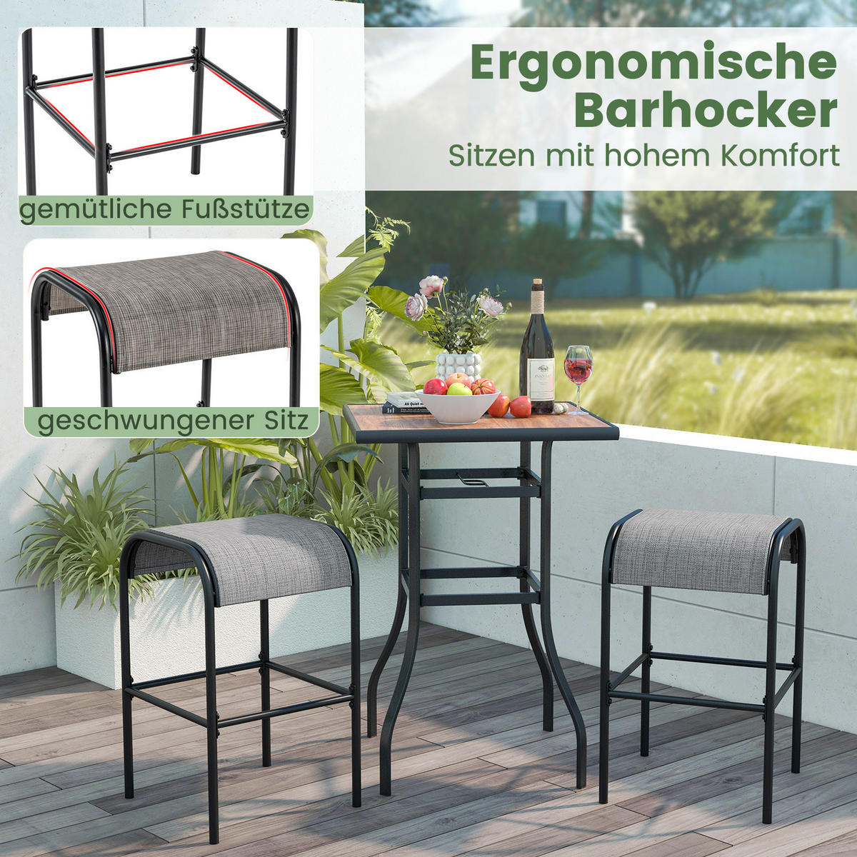 BARHOCKER Kaffee(2er-Set) - Braun, Metall (47/76/47cm) - COSTWAY