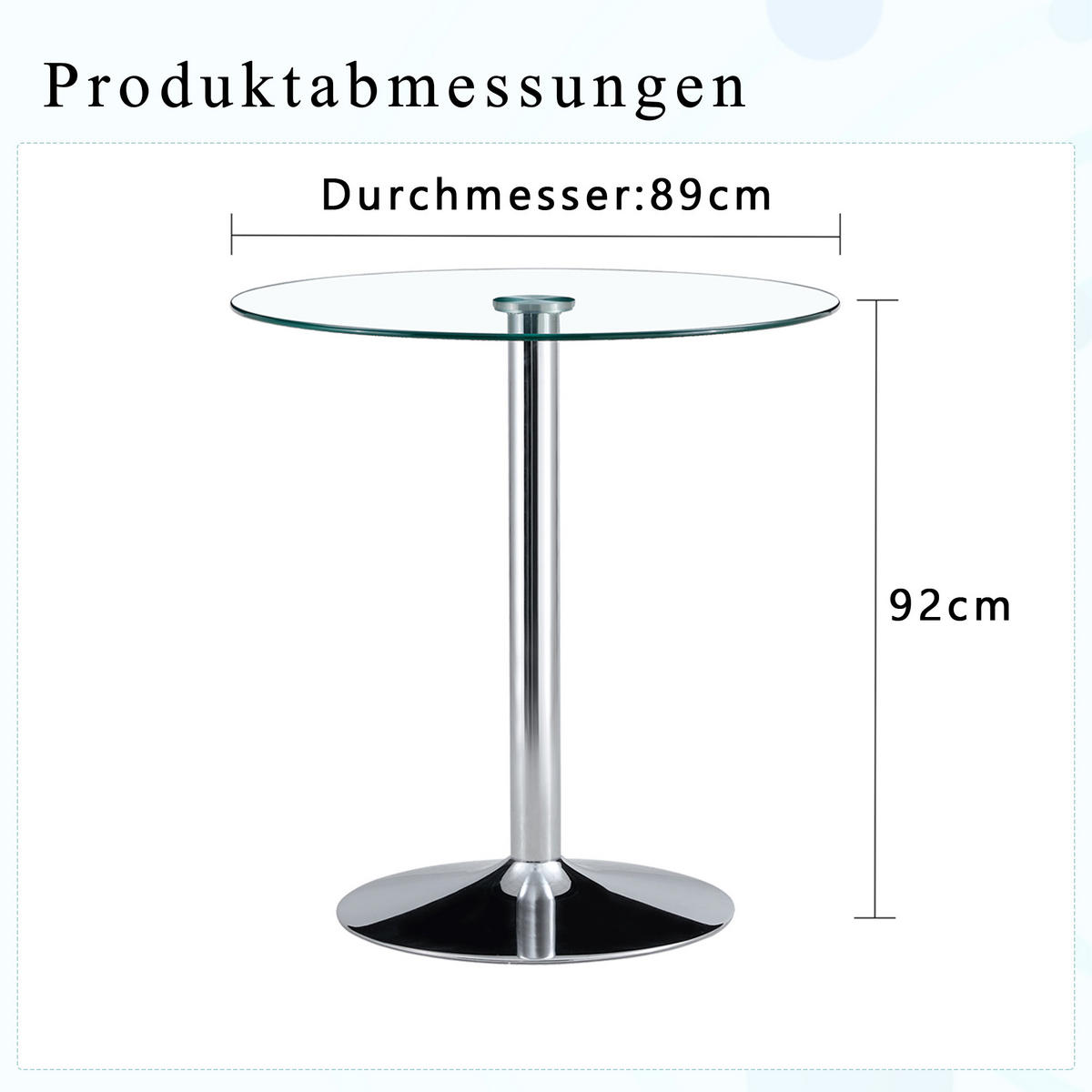 BARTISCH Ø 89 cm in Glas & Silber - Transparent, Glas (89/89/92cm) - Urban Meuble