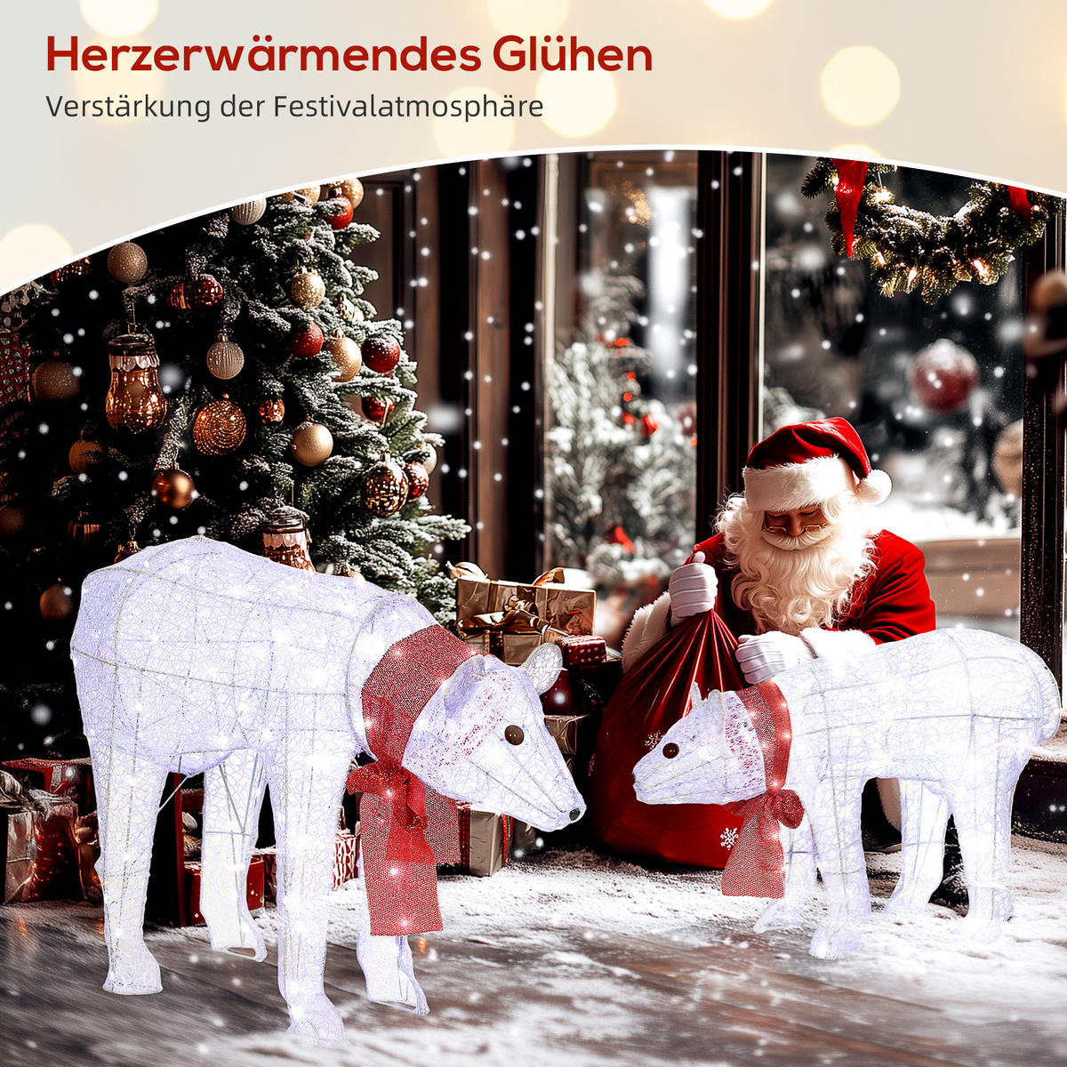 WEIHNACHTSDEKORATION Eisbärenfamilie Mutter und Jungtier mit Timer, LEDs - Weiß, Kunststoff (30/60/80cm) - Outsunny