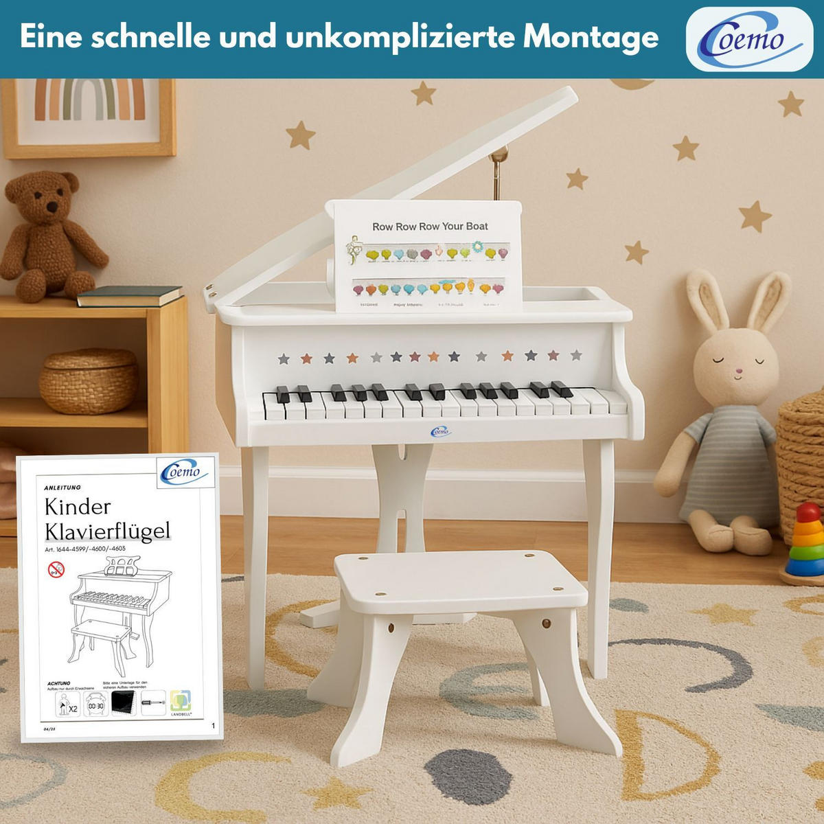 KINDERFLÜGEL mit Hocker Farbe Weiß - Weiß, Holzwerkstoff (52/50cm) - Coemo