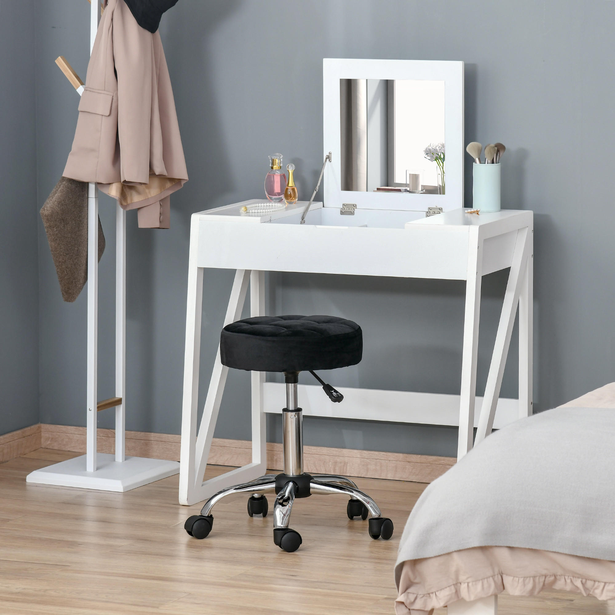 SALONSTUHL mit Rädern, Schwarz - Schwarz, Kunststoff (35/61/35cm) - HOMCOM