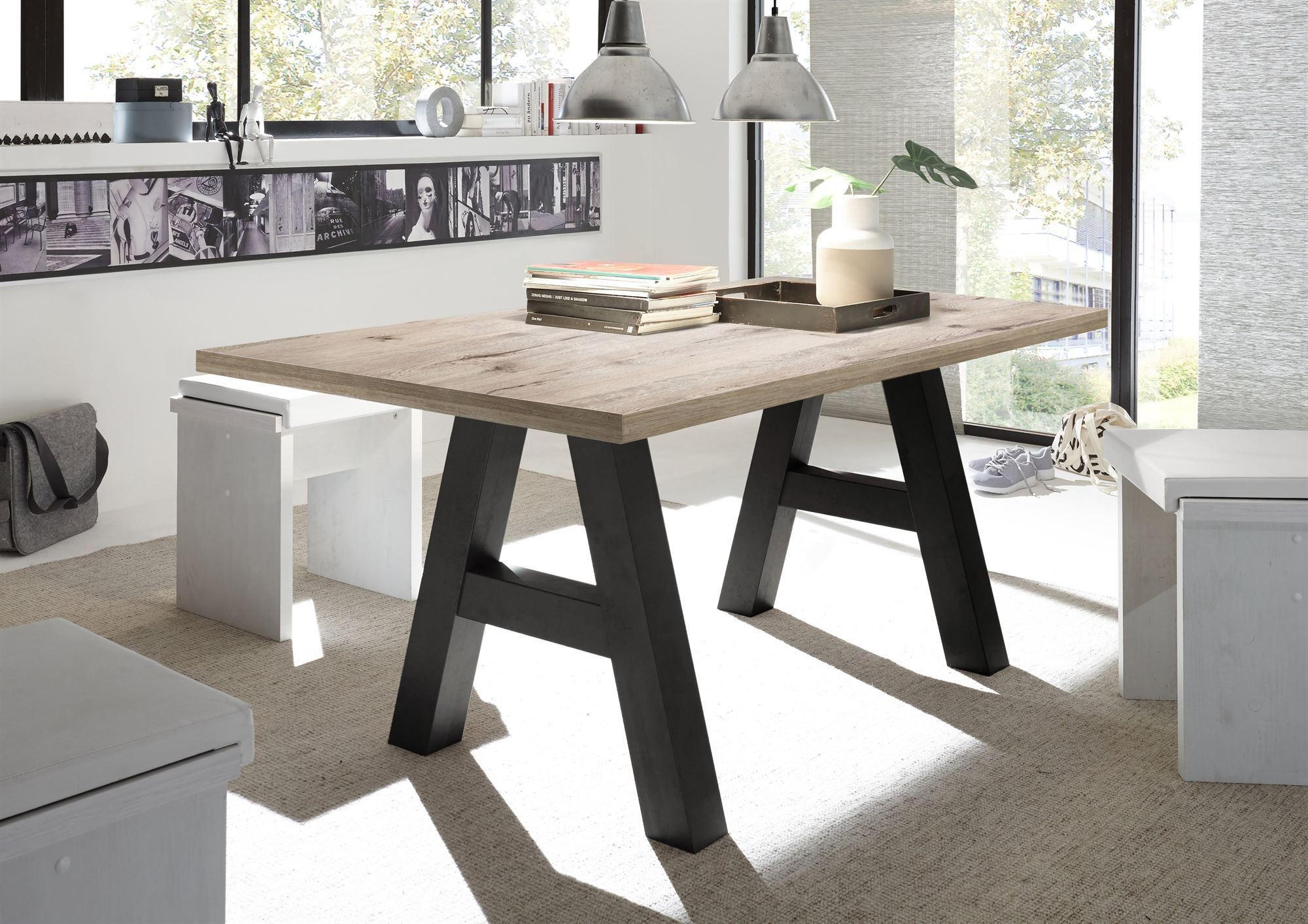 ESSZIMMERTISCH Elia 8 160 x 90 x 75 Esstisch Schwarzstahl/Sandeiche - Dunkelbraun, Holz (160/90/75cm) - 58aufmkessel