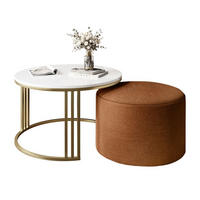 COUCHTISCH mit Hocker LORI Hochglanz gebürstetes Gold/weißer Glanz/Perfect Harmony 52 - Weiß, Metall (70/70/49cm) - Lookway