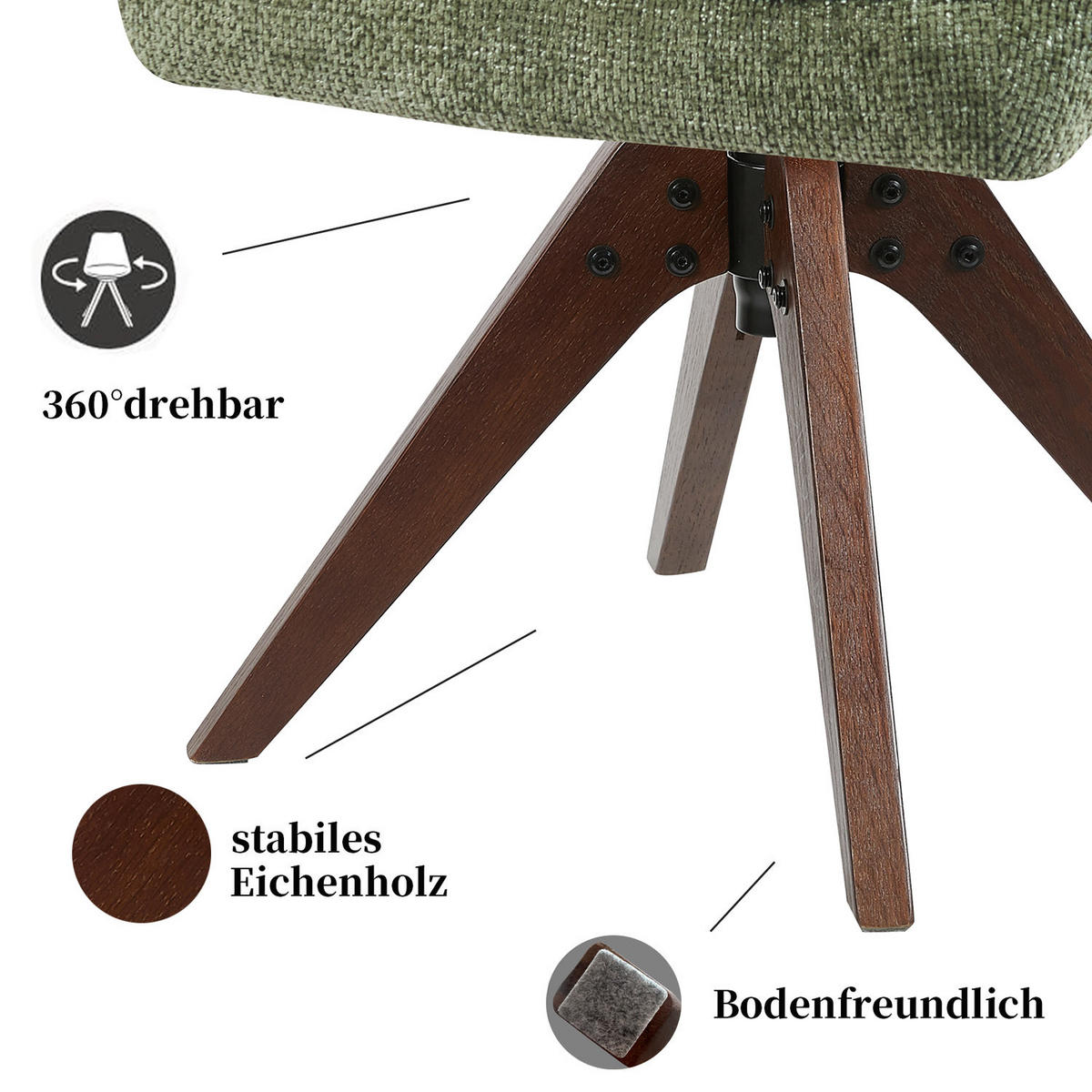 DREHSTUHL Mika-Theo 2er-Set - Nussbaumfarben/Grün, Eichenholz/Holz (59/84/66cm) - DUBI Möbel