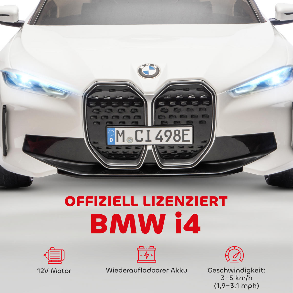 KINDERAUTO DE-06277 aufladbar mit Fernbedienung und Multimedia-Player Weiß - Weiß, Kunststoff/Metall (115/67/45cm) - ComfortXL