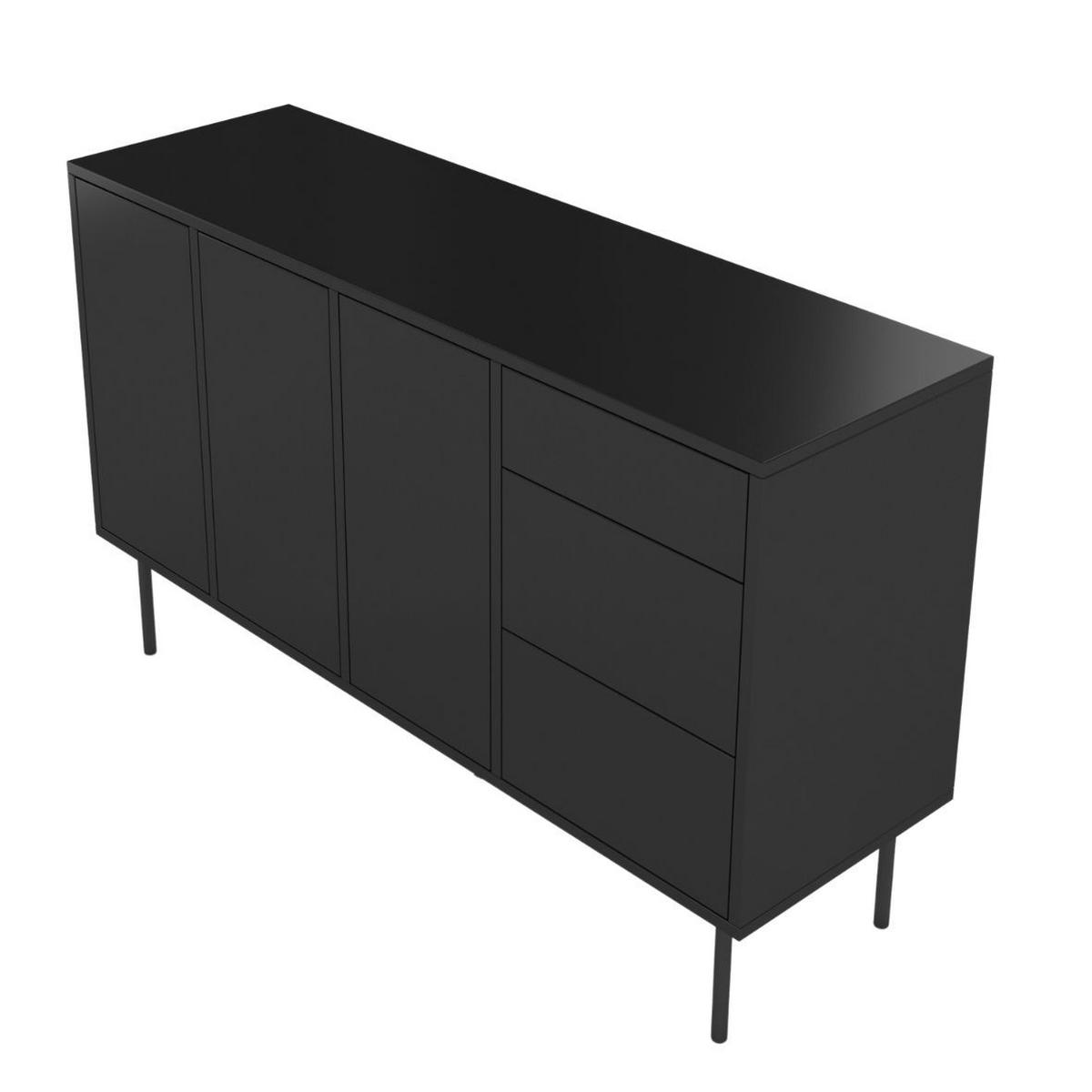 SIDEBOARD Mirka, Schwarz, Push to Open System, Minimalistisch - Schwarz, Holzwerkstoff/Metall (130/80/40cm) - Dancan