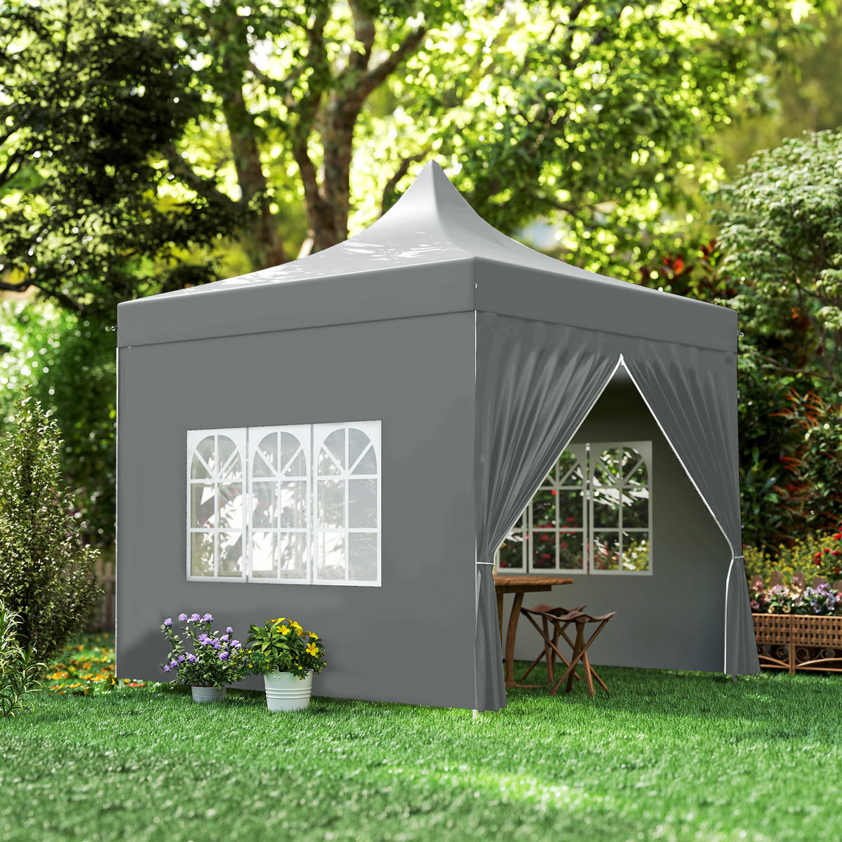 PAVILLON DE-14028 3/3 m, 4 abnehmbare Seitenwände, 3 Fenster, höhenverstellbar Grau - Grau, Textil (290/325/290cm) - ComfortXL