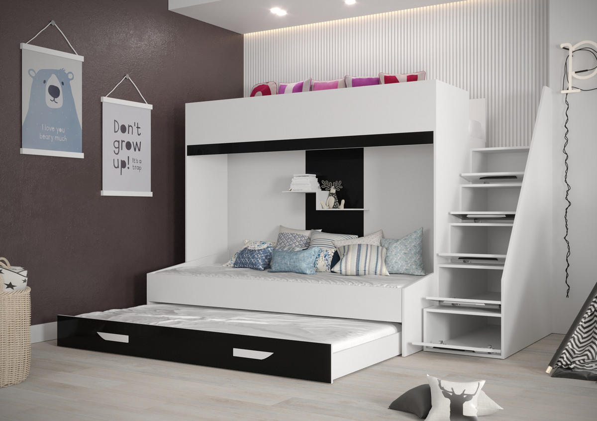 ETAGENBETT 90/200 cm - Schwarz/Weiß, Holz (90/200cm) - Abiks Möbel