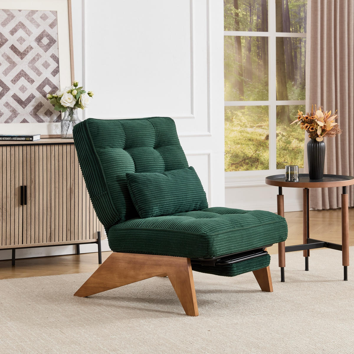 SESSEL Relaxsessel mit Fußstütze & Lendenkissen,verstellbar,Grün - Grün, Holz (73/90/59cm) - LVHOM