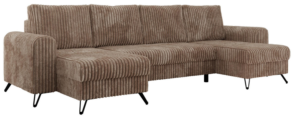 WOHNLANDSCHAFT AXEL U Cord Braun - Schwarz/Braun, Textil/Metall (312/90/140cm) - MKS