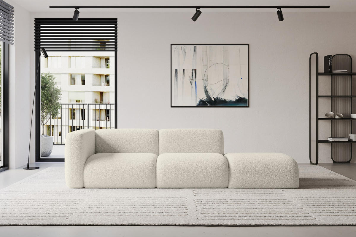 SOFA Ottomane Links MIRA-S3 296x89x70 Beige Bouclé - Kaschmir/Beige, Holzwerkstoff/Kunststoff (296/70/89cm) - ALTDECOR