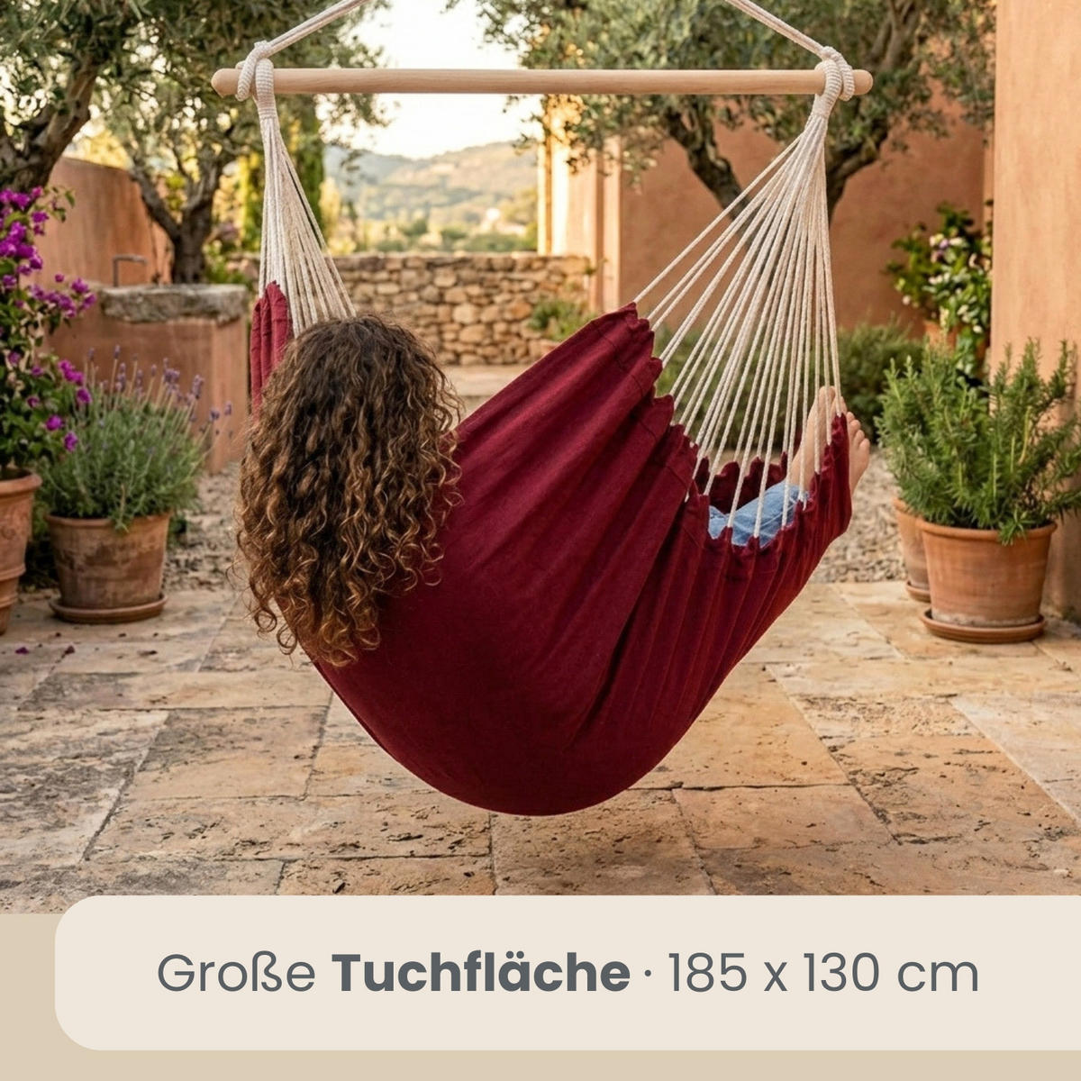 XXL HÄNGESESSEL 185/130 cm Belastbar bis 150 kg Bordeaux - Rot, Textil (130/155/185cm) - Amanka