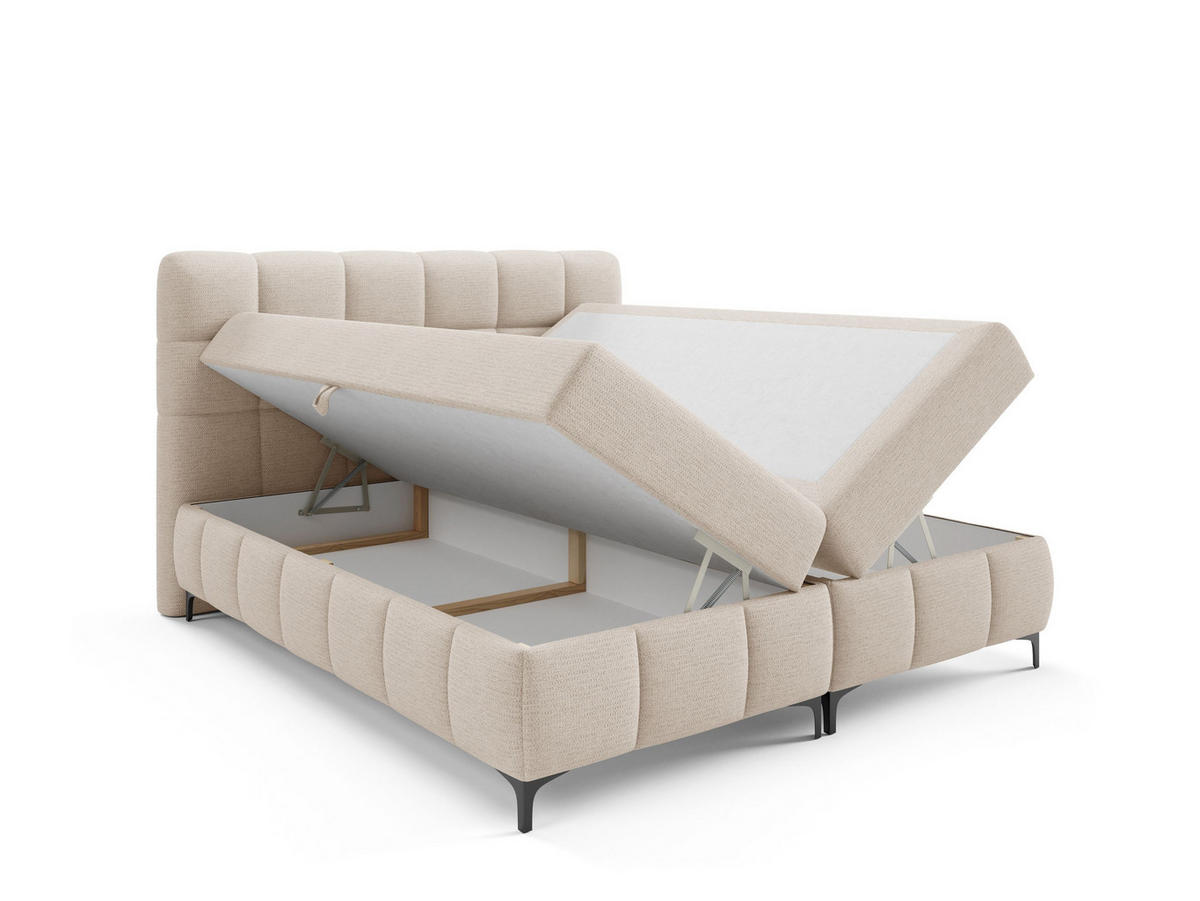 BOXBETT mit Stauraum und Topper 180x200 cm Hellbeige - Beige, Textil (180/200cm) - Home Collective