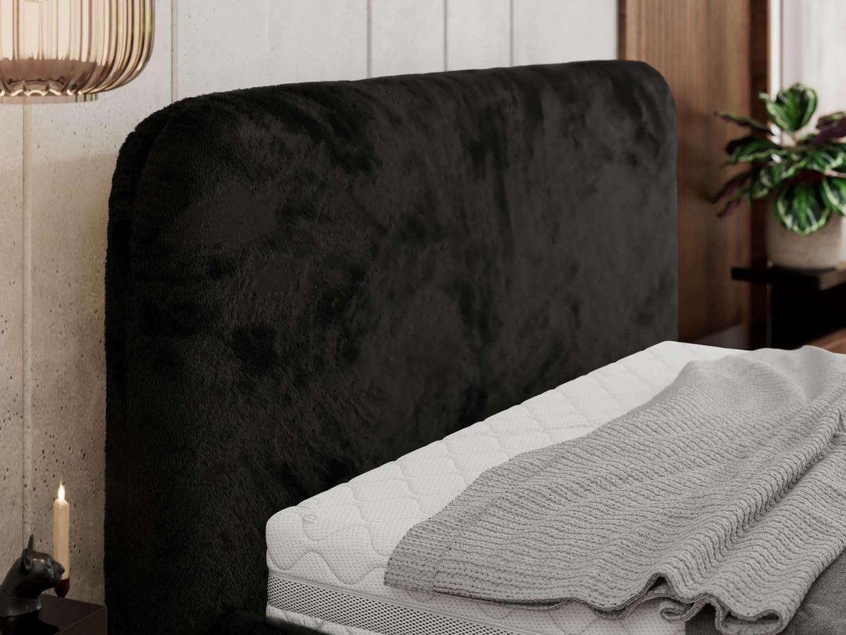POLSTERBETT BENEA CLASSIC 140/200 - Schwarz Plüsch - Multipocket-Matratze - Schwarz, Textil (140/200cm) - MKS