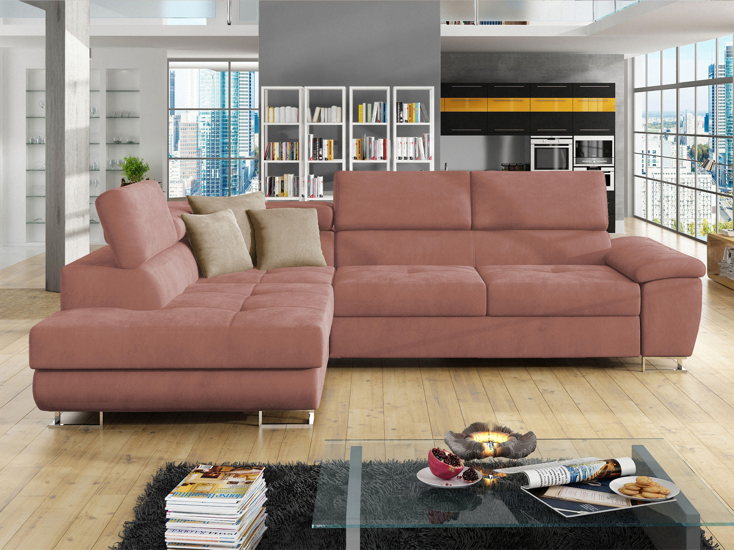ECKSOFA Cotere, Seite: Links - Rosa, Holz/Textil (270/202cm) - MIRJAN24