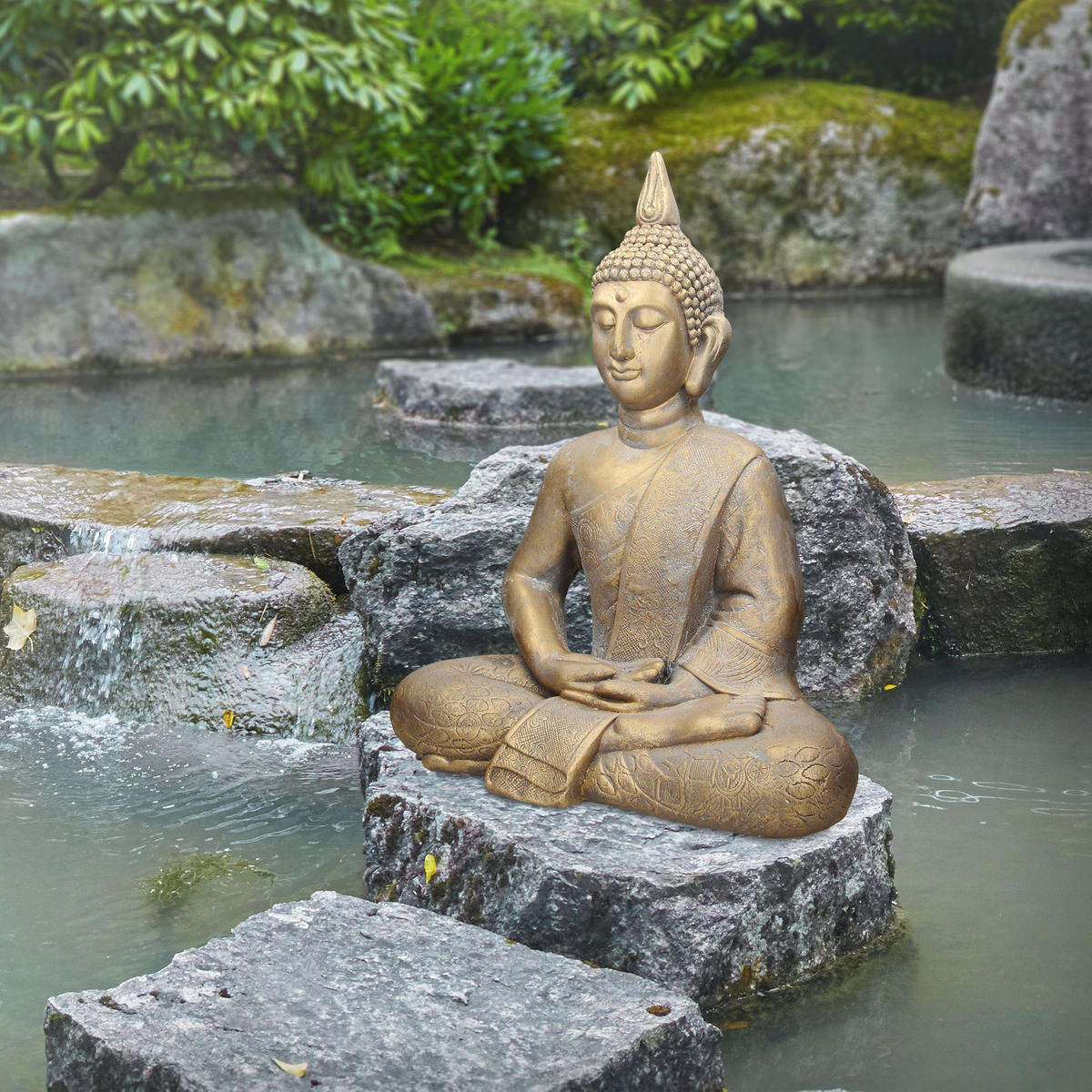 BUDDHA KOPF STATUE 63 cm - Bronzefarben, Kunststoff (29/63/52cm) - ECD-Germany