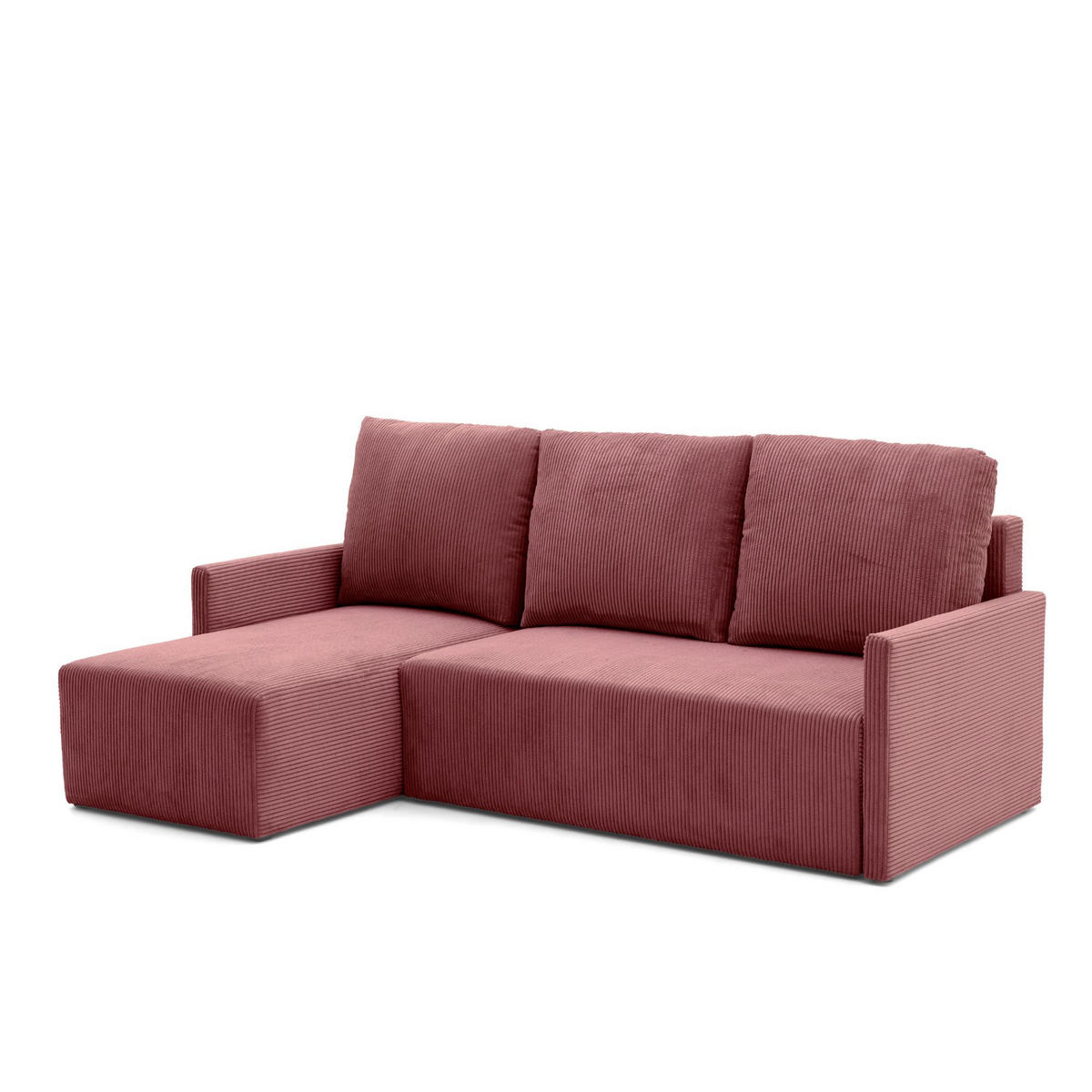 ECKSOFA GARDA L universell links/rechts montierbar mit Schlaffunktion 132x198 cm Cord Rosa - Pink/Schwarz, Holz/Kunststoff (209/145cm) - NACANAPA