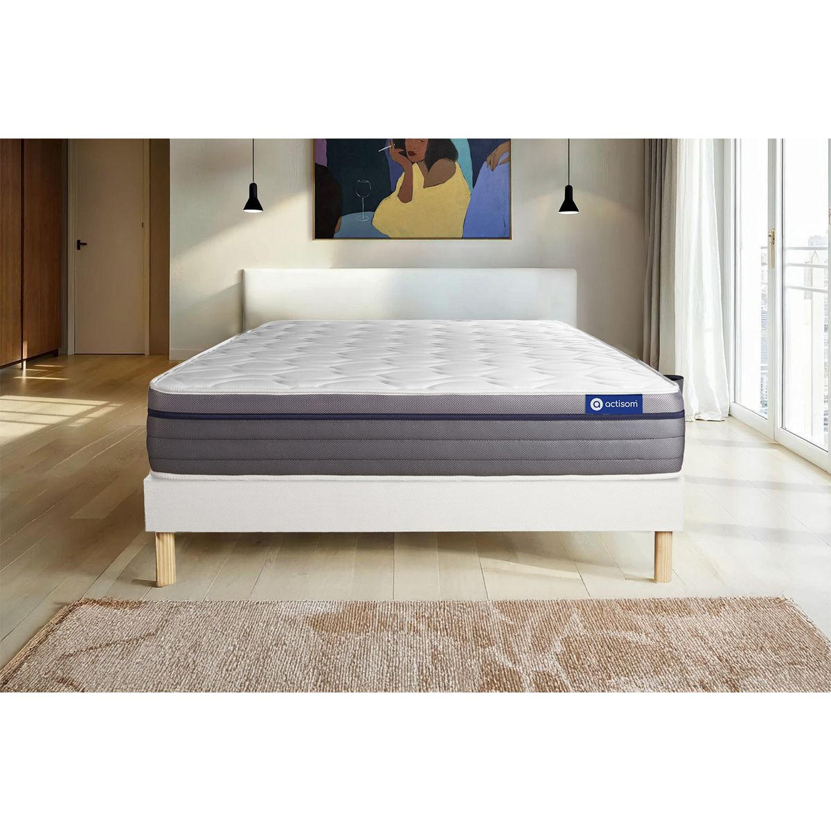 BETT Actimemo zen Memory-Schaum 130 x 190 cm h1 - Kit Bettgestell Weiß - Beige/Weiß, Karton/Holz (130/190cm) - ACTISOM