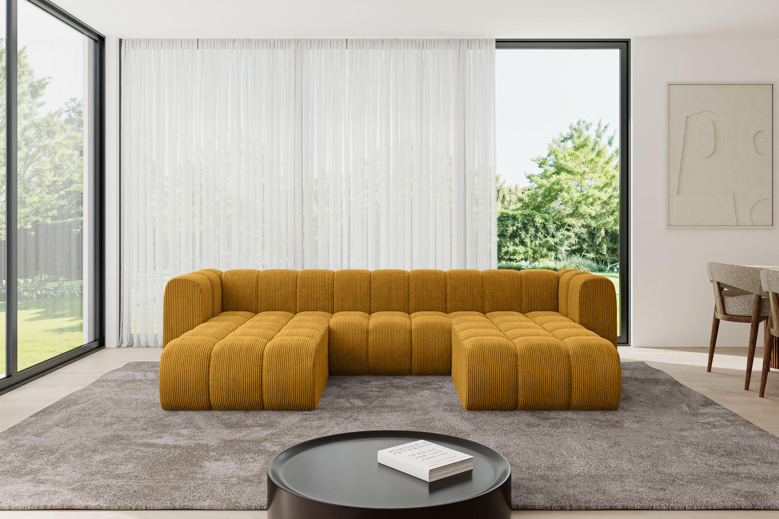 WOHNLANDSCHAFT modulares Sofa Joren-U1 - 319x177x70 cm Senfgelb - Currygelb, Holzwerkstoff/Textil (319/70/177cm) - ALTDECOR