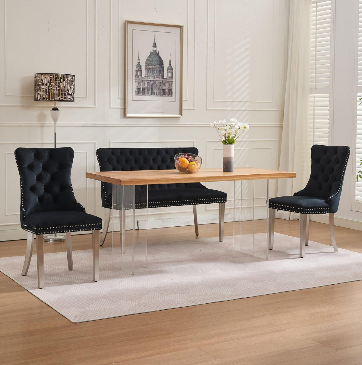 SITZBANK Zweisitzer für Esszimmer Samt Schwarz Edelstahlbeine - Schwarz, Metall (116/89.5/58.1cm) - Meubliv