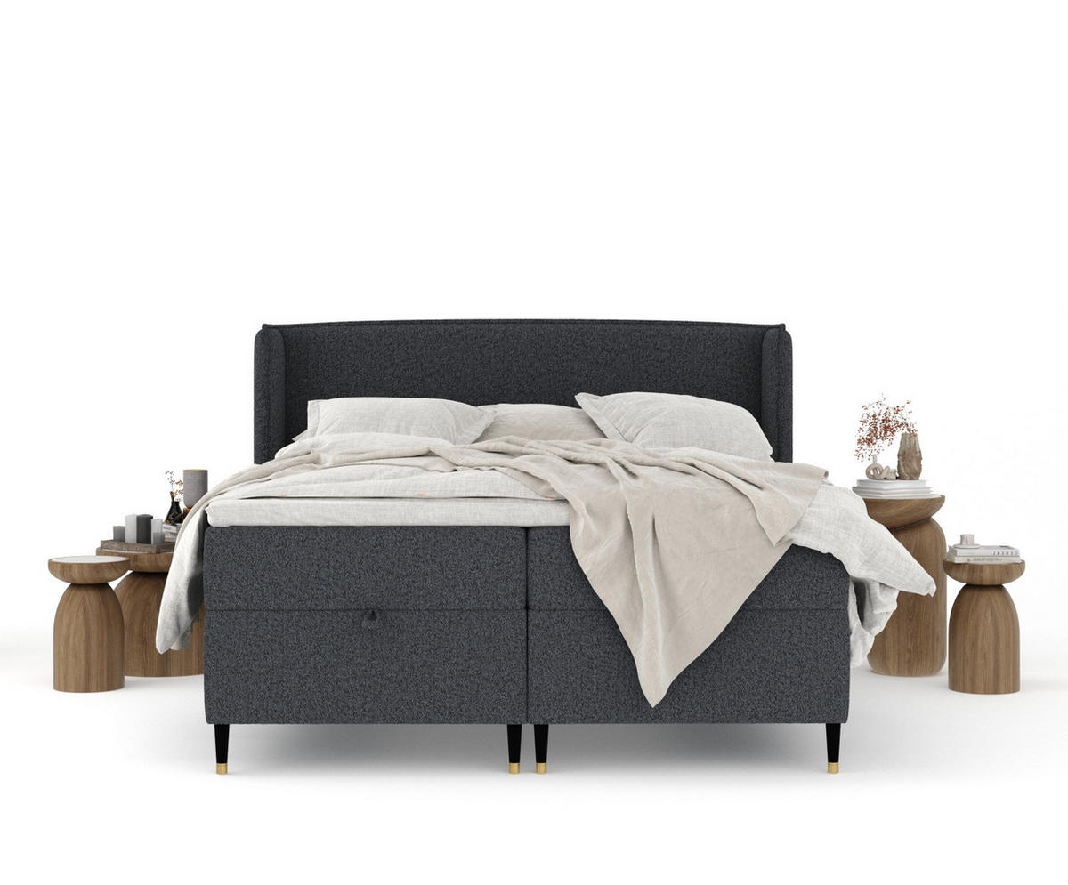 BOXBETT Monpelli Schwarz 160/200 cm mit Matratze und Topper - Schwarz, Holz/Holzwerkstoff (160/200cm) - Maison de Reve
