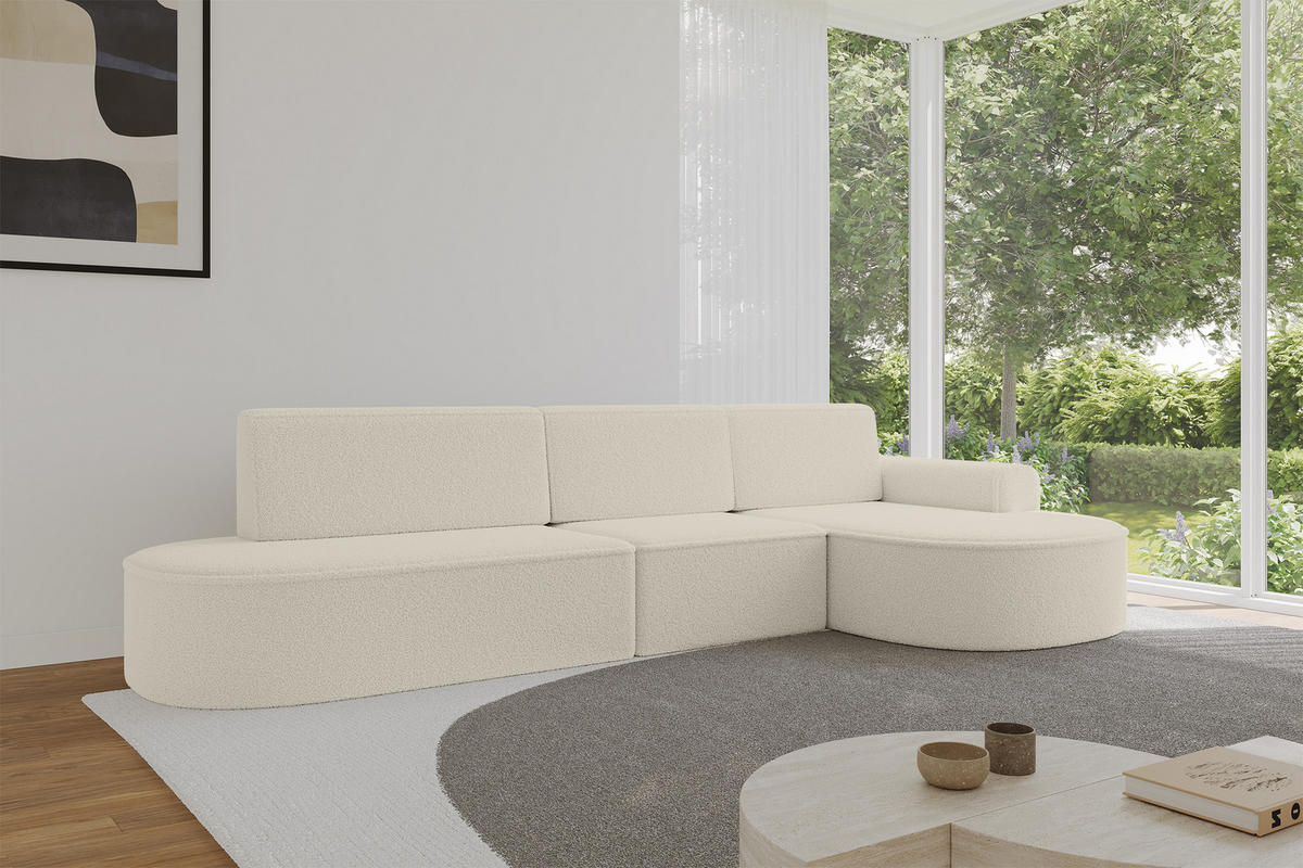 ECKSOFA mit Schlaffunktion Ottomane RECHTS MARI L2-S 368X167X85 Beige Bouclé - Beige/Schwarz, Holzwerkstoff/Kunststoff (167/368cm) - ALTDECOR