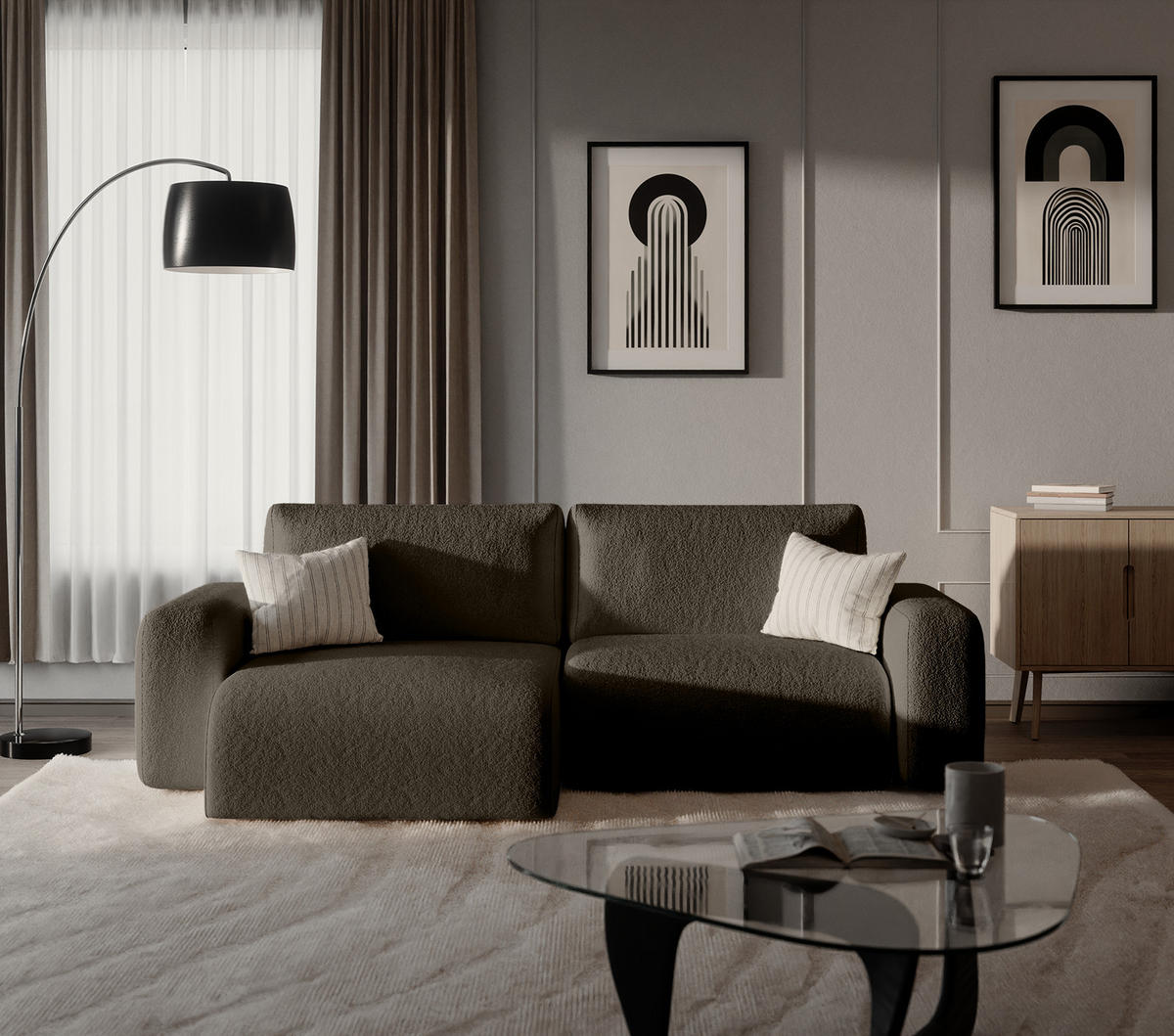 ECKSOFA TALW L MINI mit Schlaffunktion, Dunkelbraun - Dunkelbraun, Textil (257/148cm) - Fedve