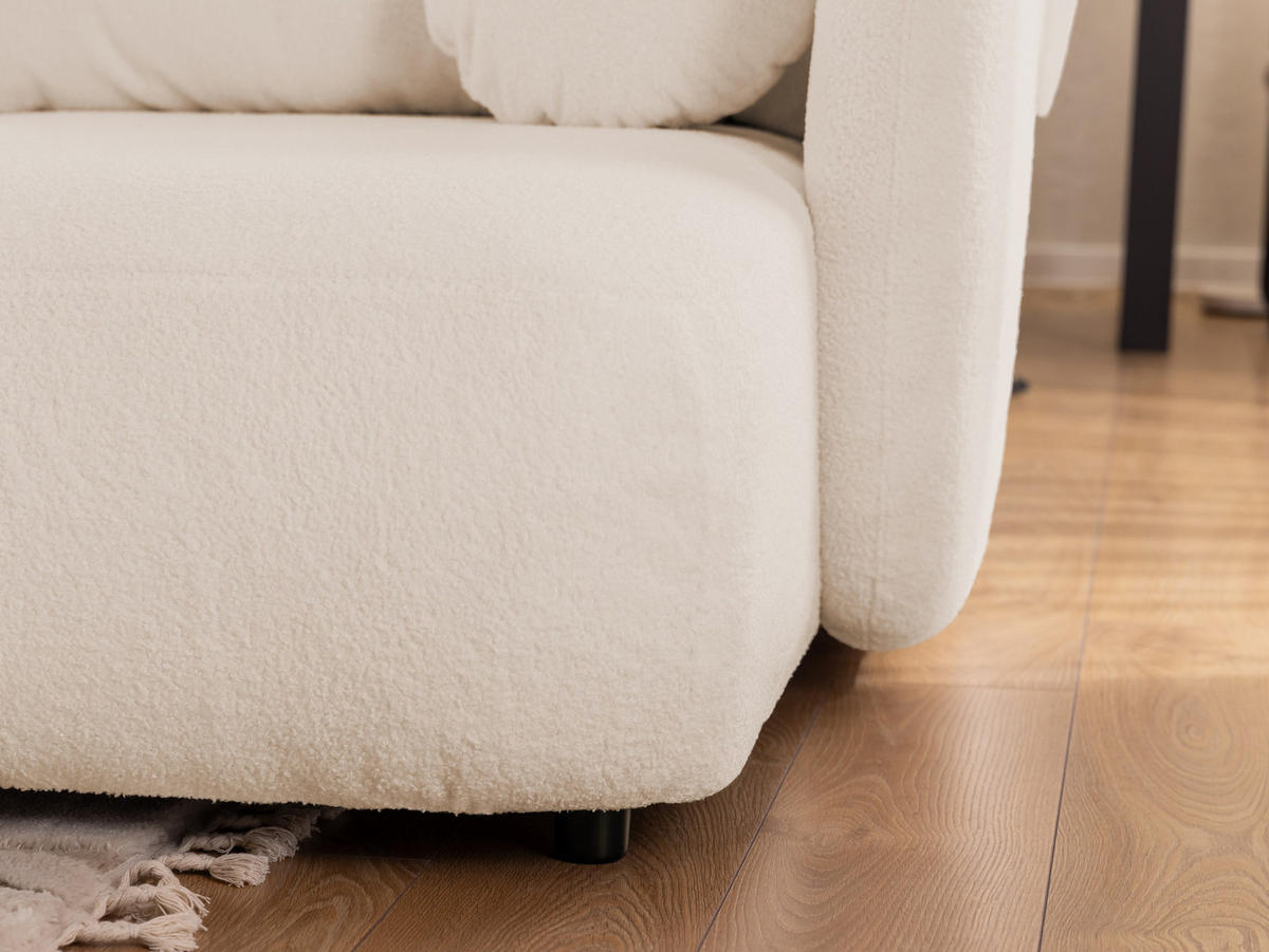 ECKSOFA Candy mit Schlaffunktion Hellbeige Bouclé-Stoff - Ottomane rechts - Beige/Schwarz, Holz/Kunststoff (146/230cm) - S-Style Möbel