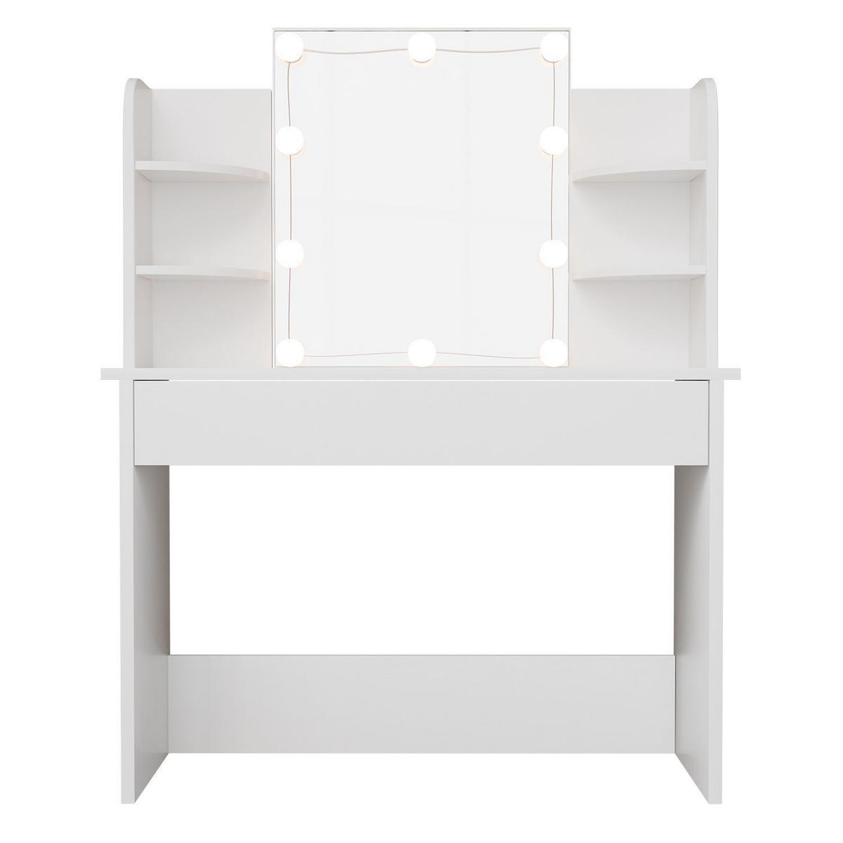 SCHMINKTISCH Bella mit LED und Hocker Tonia - Weiß, Holz (40/140/108cm) - Juskys