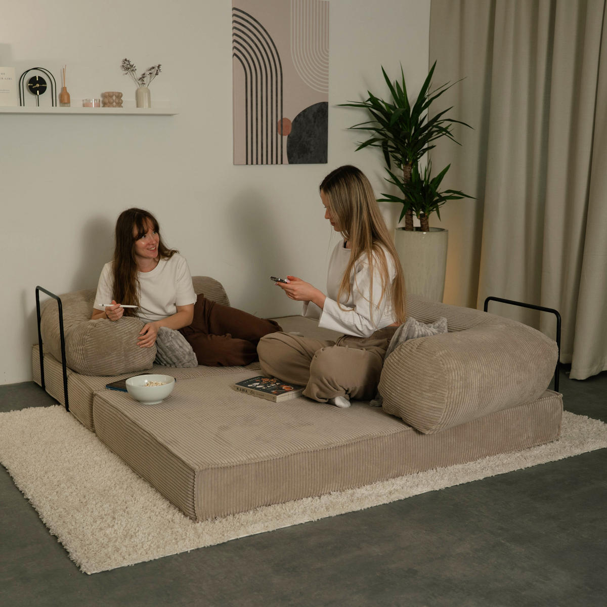 ROHOVÁ SEDAČKA ETERA modulární Boneless pohovka s funkcí spaní, světle šedá POSO 55 - světle šedá, textil (270/160cm) - MASSENO