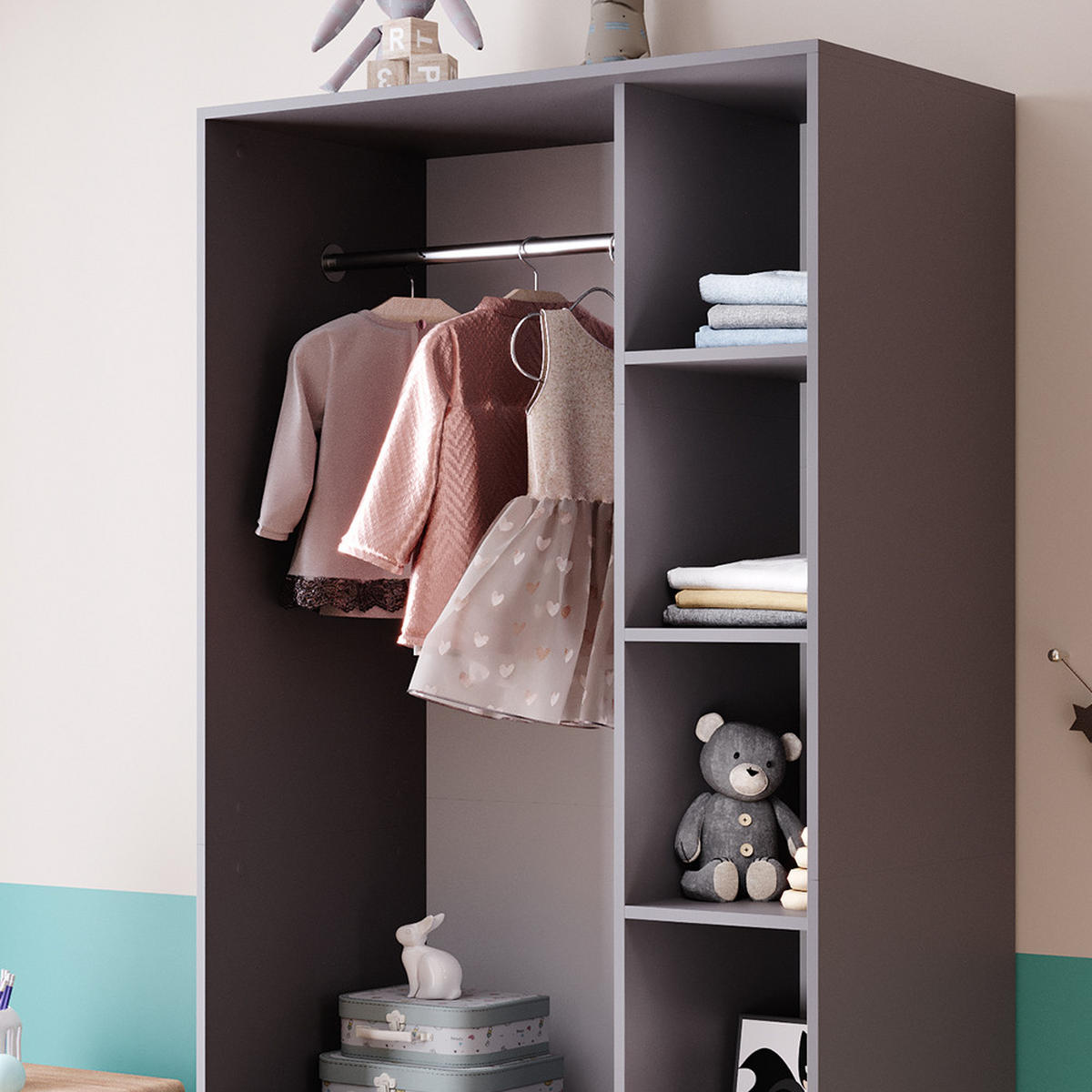 KINDERKLEIDERSCHRANK Elmo Anthrazit 100 x 200 cm mit 2 Schubladen - Anthrazit, Holzwerkstoff (100/200/50cm) - Vicco