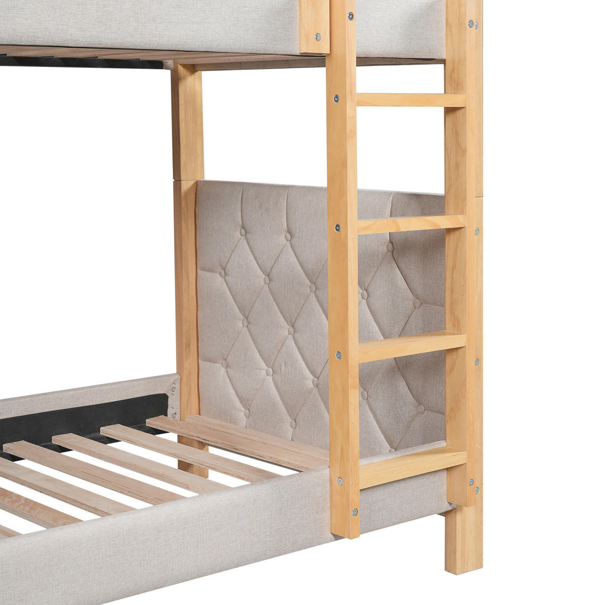 ETAGENBETT 90/200 cm aus Kautschukholz und MDF mit 4-Stufen-Treppe, Absturzsicherung und Schwammkante, Grau/Natur - Grau, Holz (90/200cm) - Redom