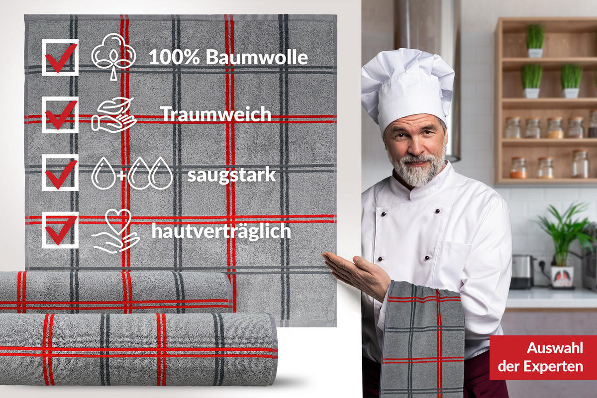 FROTTEE Küchenhandtücher 50x50 cm, 6er Set, Lyon Dunkelgrau - Dunkelgrau, Textil (50/50cm) - Lashuma