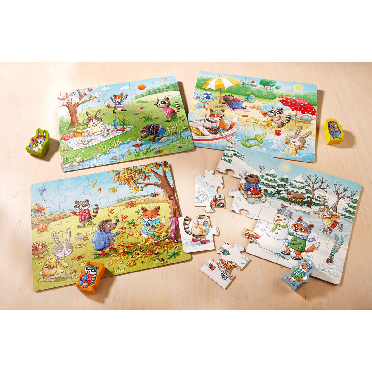 PUZZLE Jahreszeiten, ab 3 Jahren, 4 x 15 Teile - Multicolor, Naturmaterialien (31/6.5/24cm) - Haba