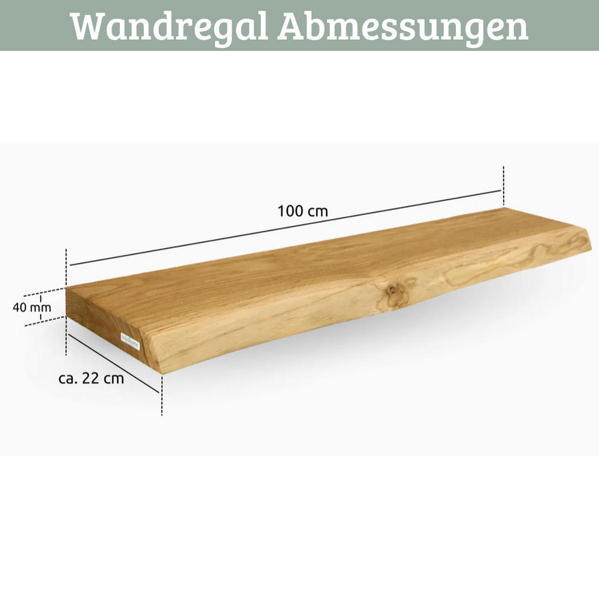WANDREGAL Holz schwebend KYLO Eichenholz Massiv mit Baumkante 100x22x4 cm - Braun, Holz (100/4/22.2cm) - DELUKE