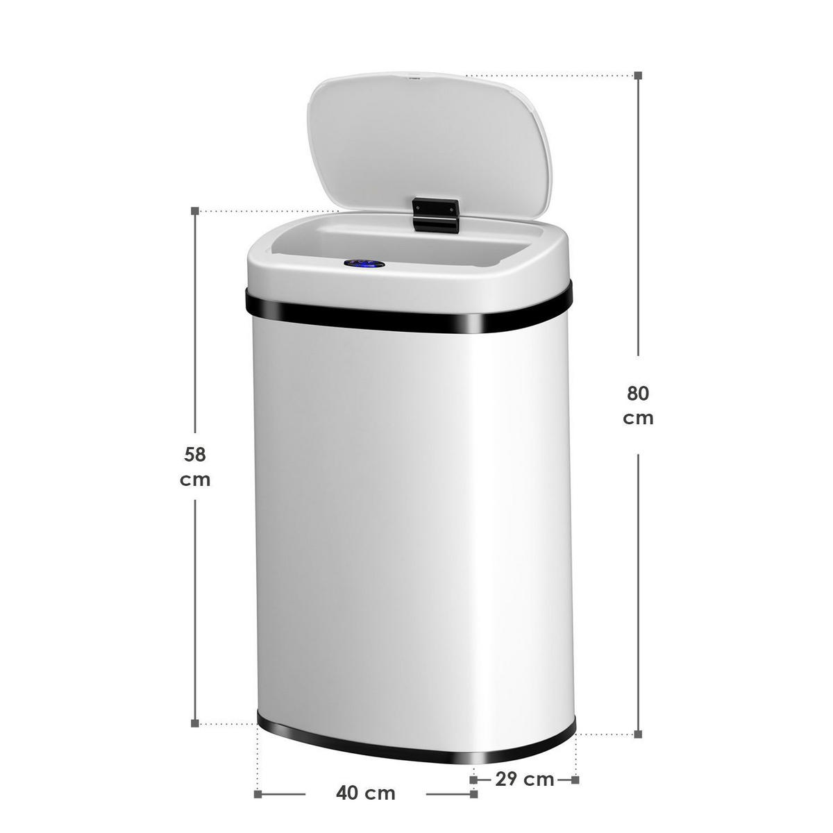 MÜLLEIMER viereckig 50L weiß mit Sensor - Weiß, Metall (40/58/29cm) - Juskys