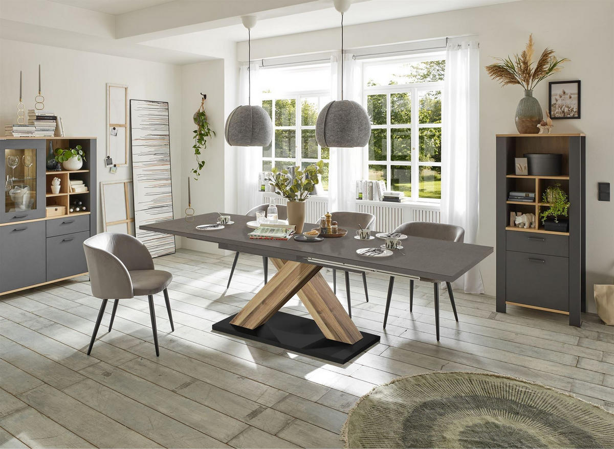 ESSTISCH ausziehbar Elene 180x90x76 Plankeneiche/Graphit - Grau, Holzwerkstoff (180/90/76cm) - 58aufmkessel