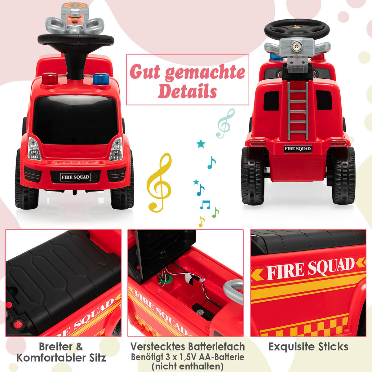 FEUERWEHRAUTO Rot - Rot, Kunststoff (28/45/82cm) - COSTWAY