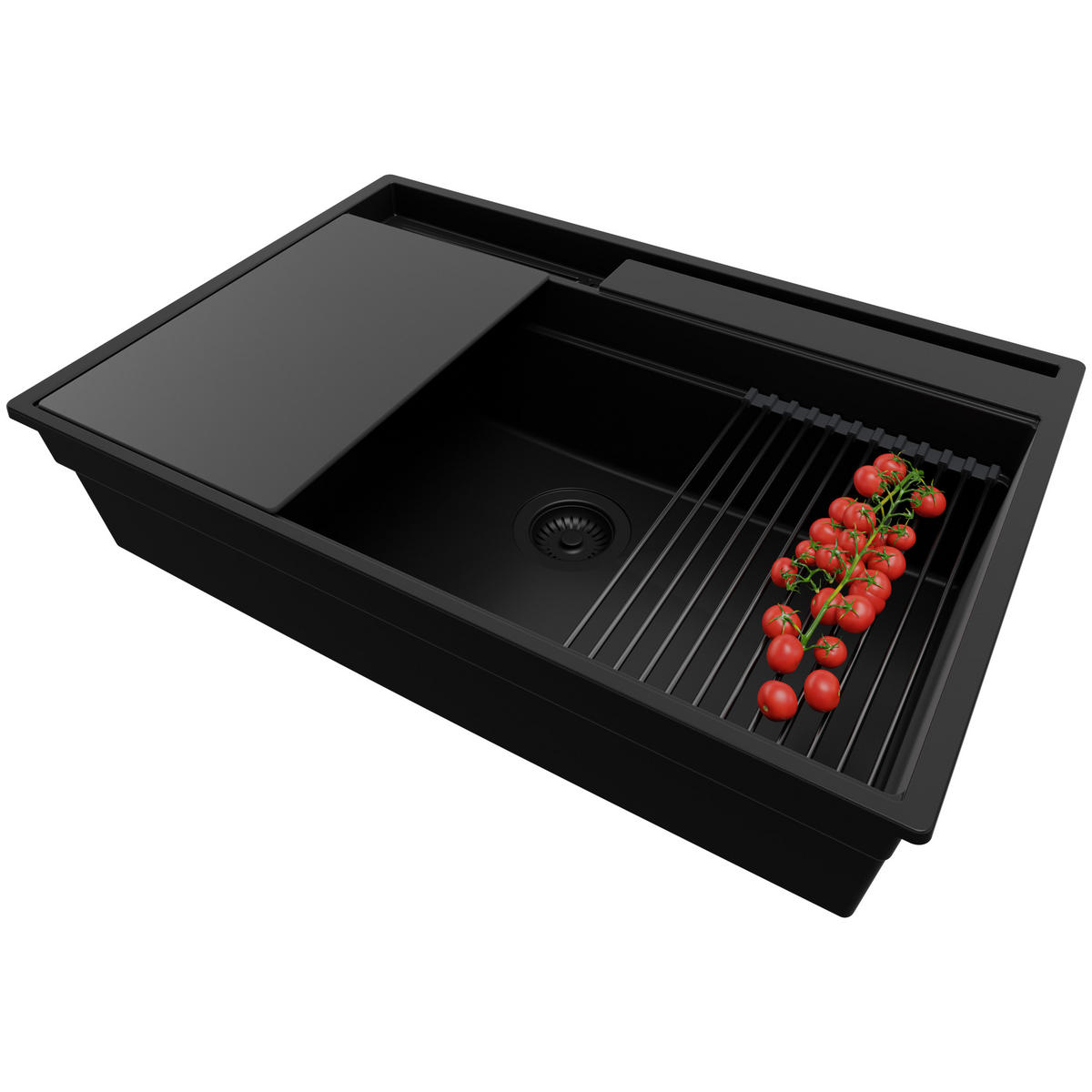 SPÜLBECKEN Oslo Pocket, 2-er set Alles Schwarz 78/53 cm 1 Becken + Ablauf-Set + Küchenzubehörset ab 80er Unterschrank - Schwarz, Kunststoff (78/20/53cm) - Primagran